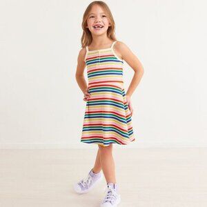 Hanna Andersson Girls Sleeveless Ribbed Dress Rainbow Stripes 120 cm
